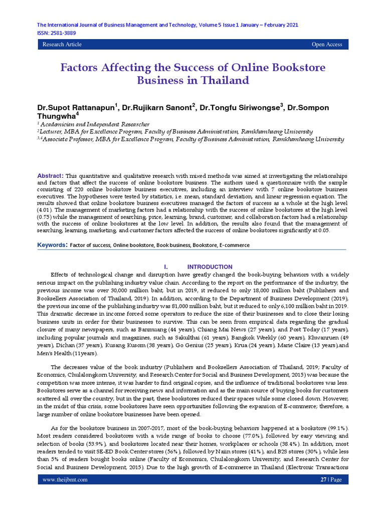 Factors Affecting The Success of Online Bookstore Business in Thailand PDF Online Shopping