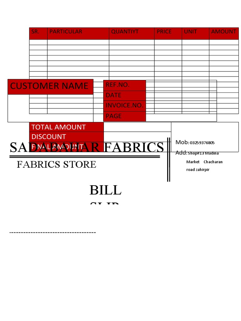 Invoice for Sadabahar Fabrics Store | PDF