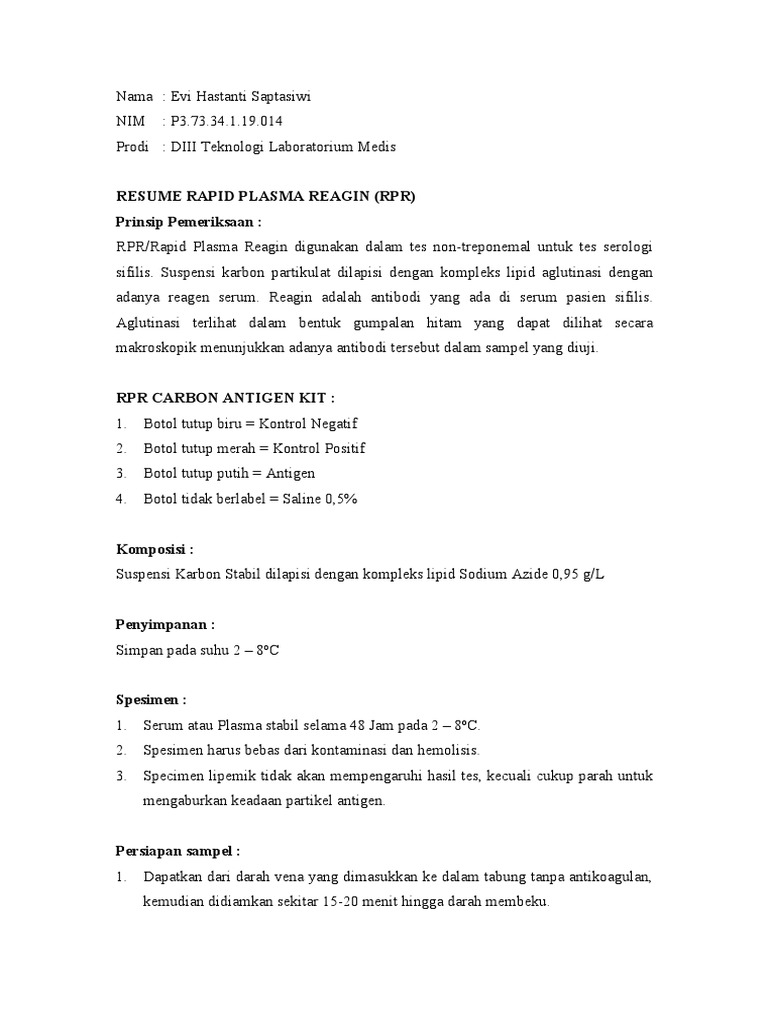 Panduan Tes RPR untuk Sifilis | PDF | Sains & Matematika