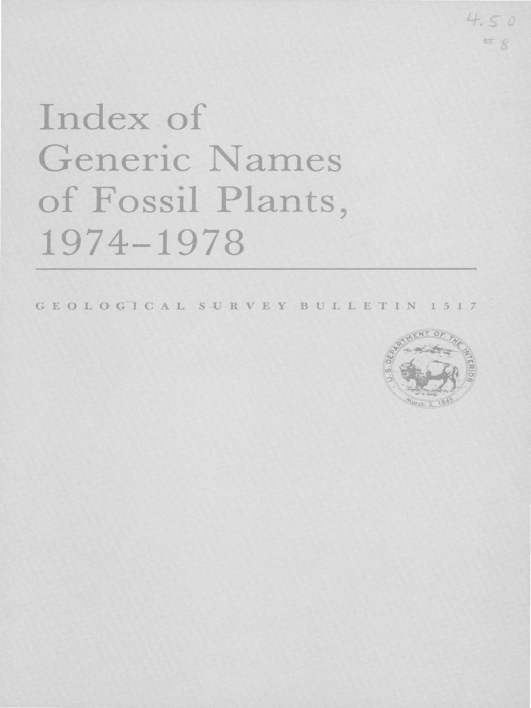 Index of generic names of fossil plants 1974 1978 by arthur d watt