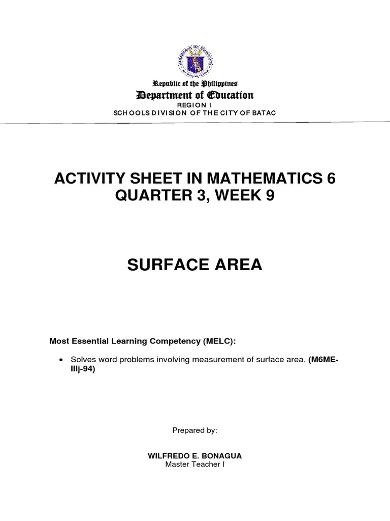 Math 6 Q3 W9 Final Pdf Area Surface Area