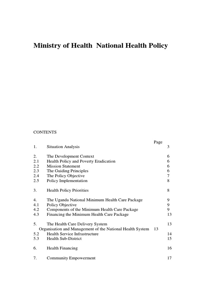 Uganda National Health Policy | PDF | Health Care | Health System