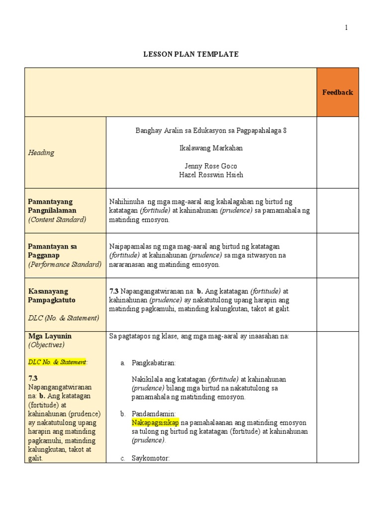 Lesson Plan Template: Heading | PDF