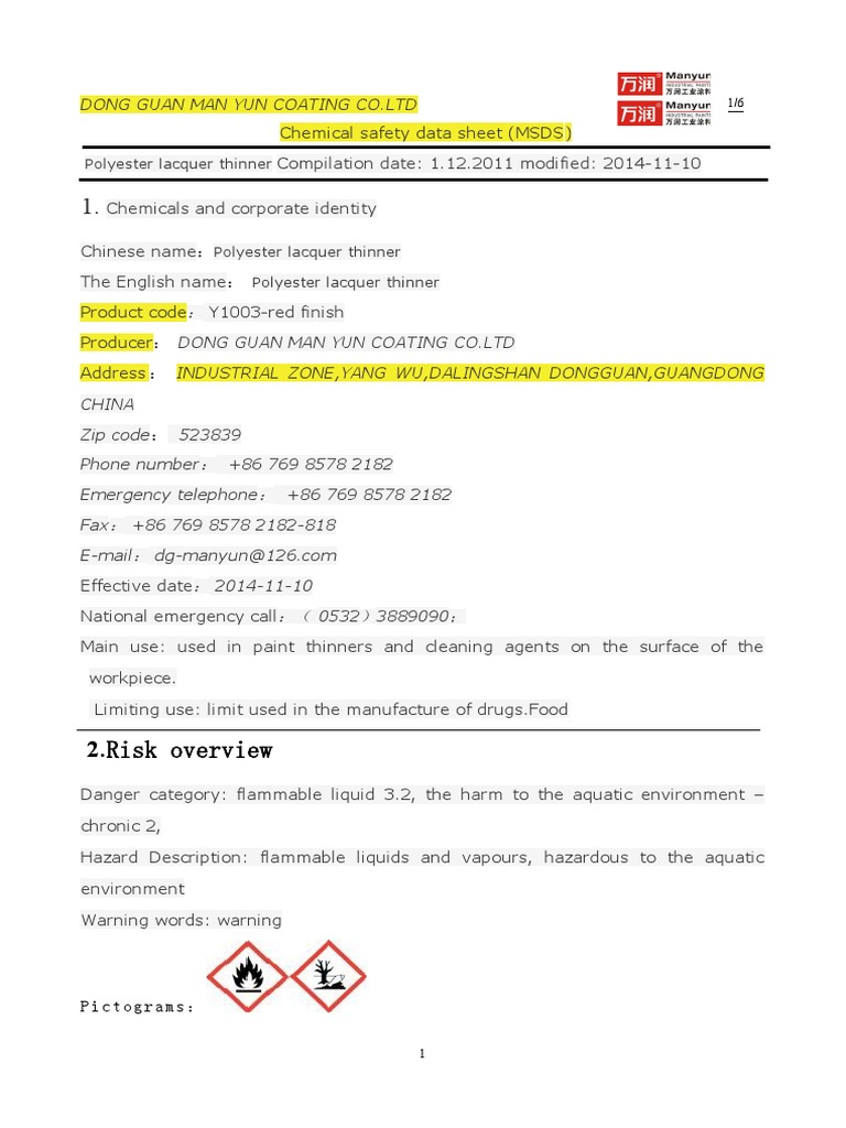Polyester Lacquer Thinner Red Finish PDF Dangerous Goods