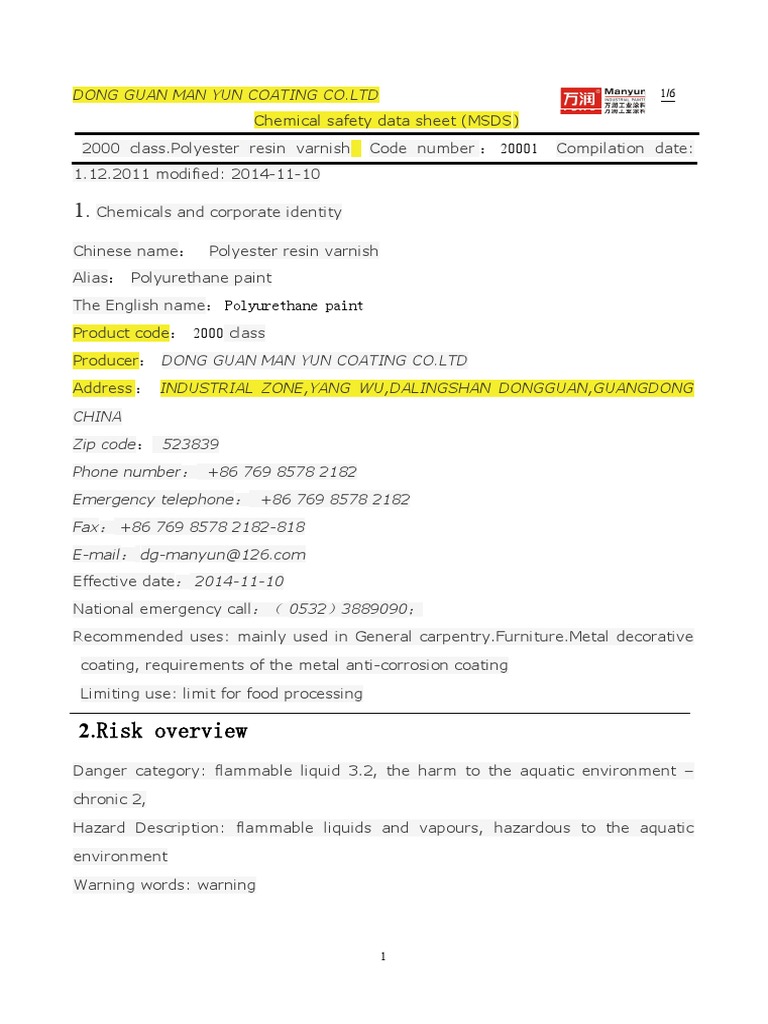Polyurethane Paint PDF Dangerous Goods Carbon Dioxide