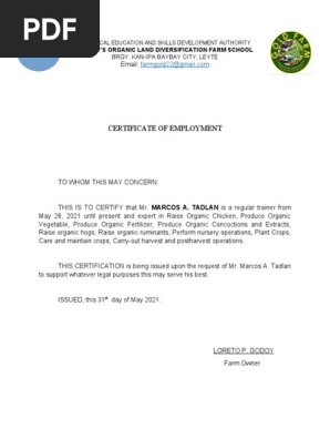 CERTIFICATE OF EMPLOYMENT