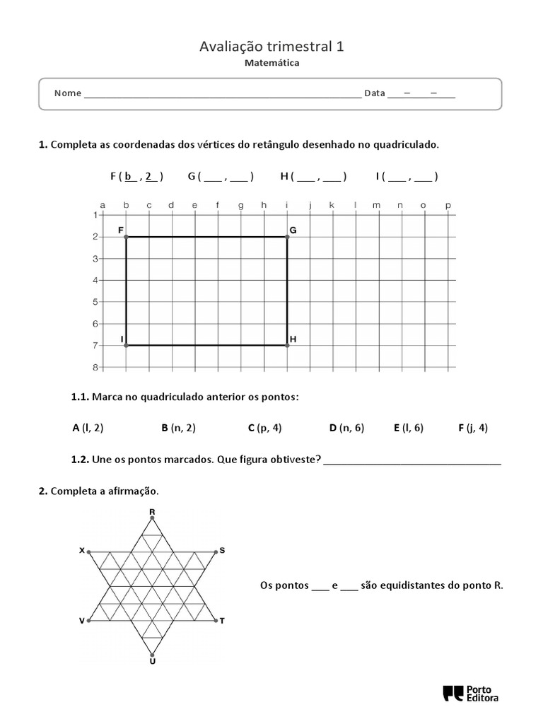 Ficha de Avaliação Trimestral de Matemática (1º Período) - 3º Ano (ALFA ...