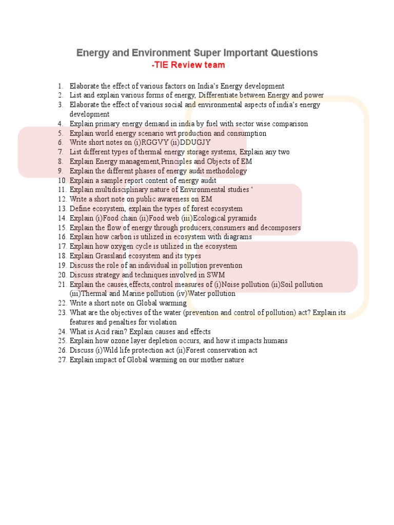 Key Questions on Energy and Environment | PDF | Finance & Money ...