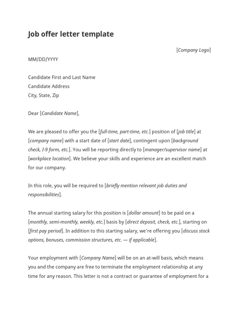 Job Offer Letter Template | PDF
