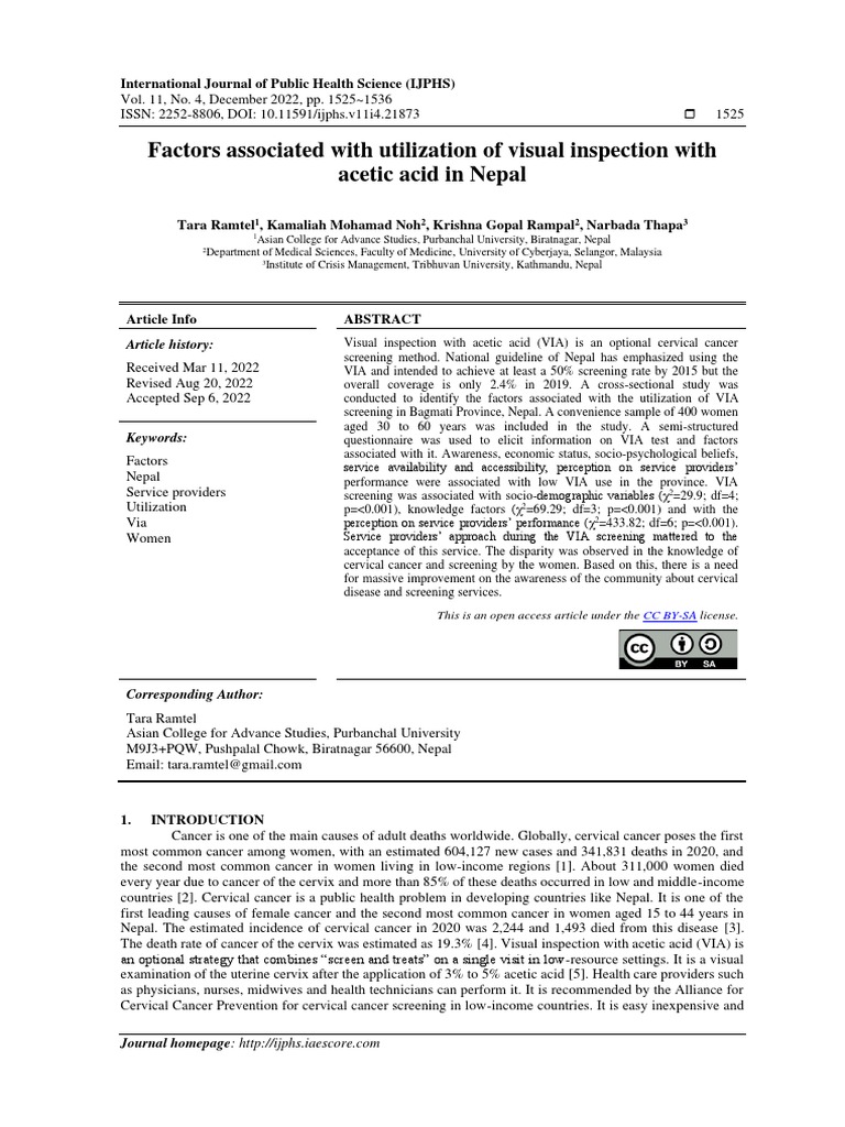 Factors Associated With Utilization of Visual Inspection With Acetic