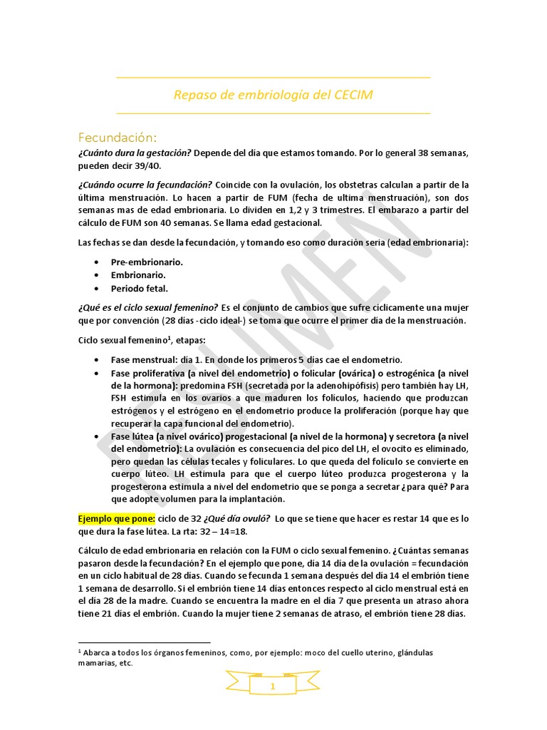 Repaso de Embriología Del Cecim | PDF | Placenta | Ciclo menstrual