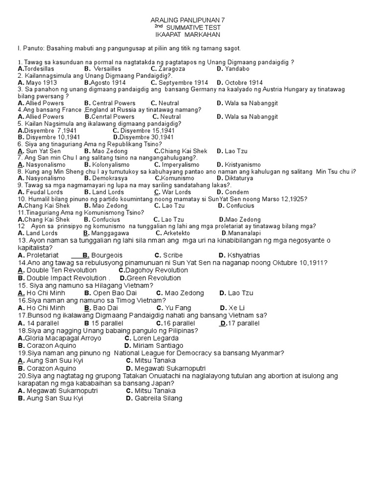2nd Summative Test 4th Quarter | PDF