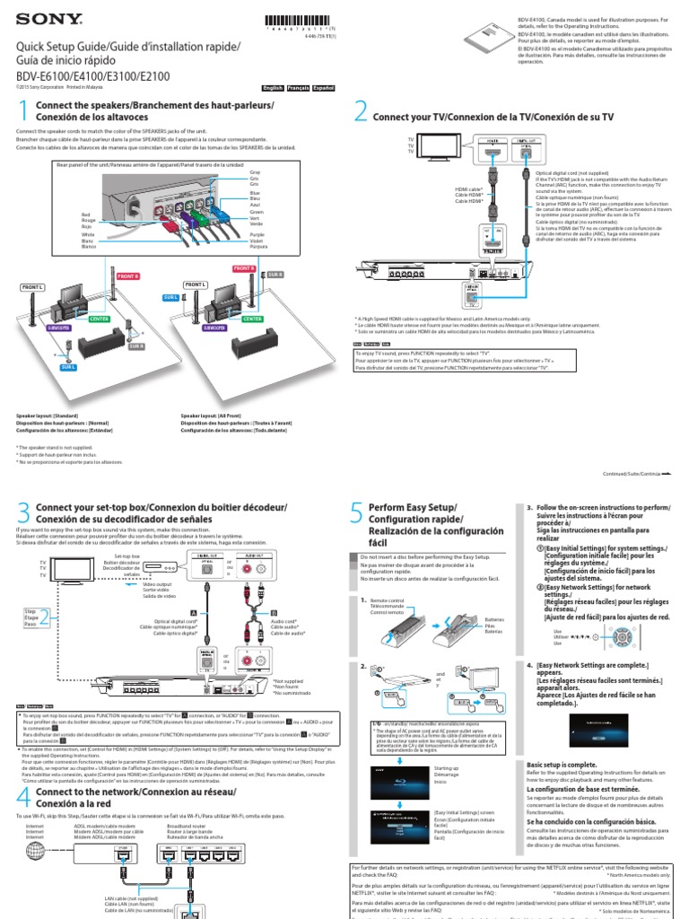 BDV E2100 - Quick Setup Guide | PDF | HDMI | Télévision par câble