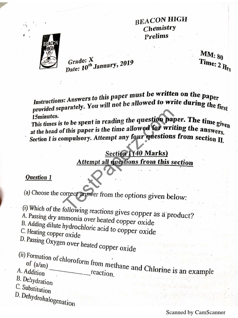 Beacon High School Preboard Chemistry PDF
