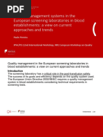 Quality Management Systems in The European Screening Laboratories in Blood Establishments: A View On Current Approaches and Trends