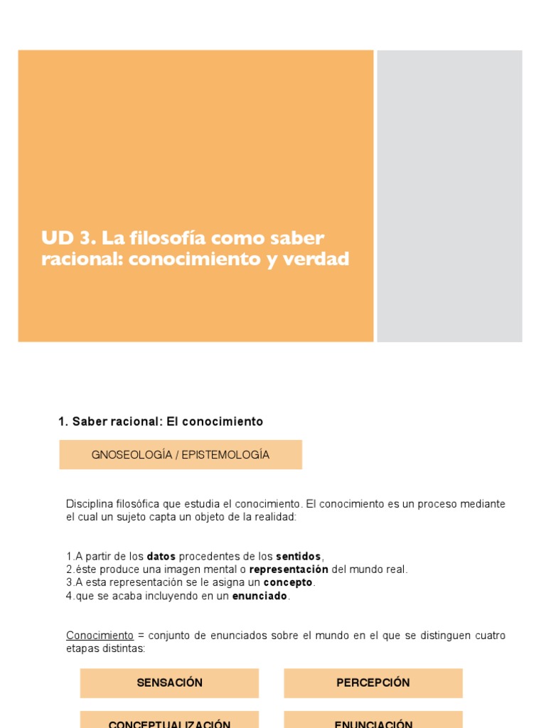 Ud 3 La Filosofía Como Saber Racional Conocimiento Y Verdad Pdf
