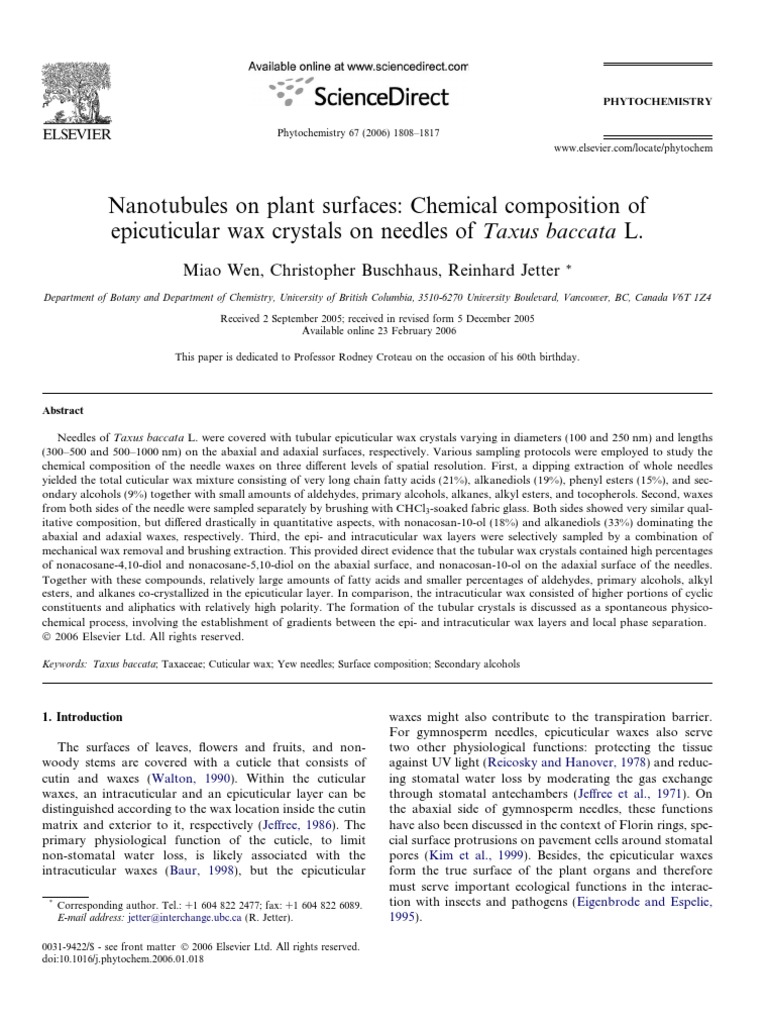 Chemical Composition of Epicuticular Wax Cristale Taxus Baccata (2006