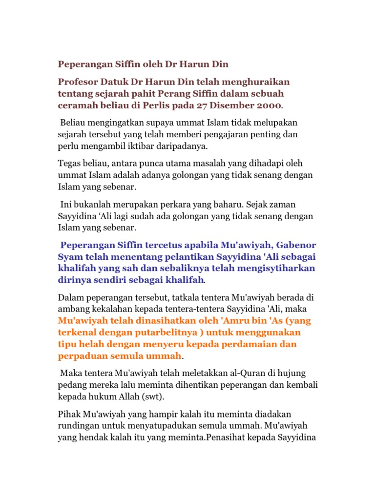 Peperangan Siffin Oleh Dr Harun Din Pdf