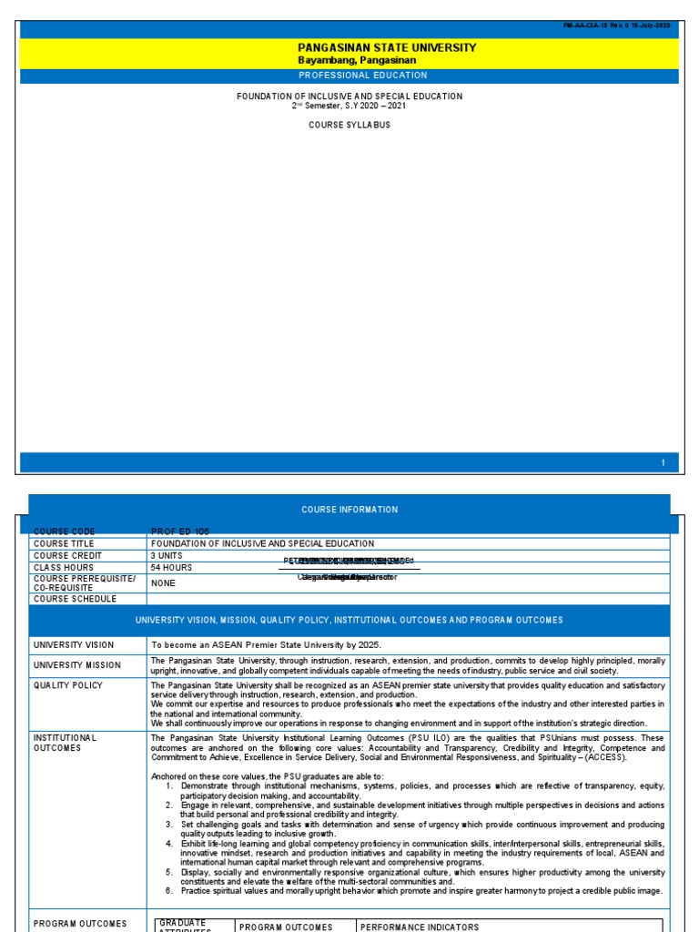 PSU Core Values in Education Syllabus | PDF | Competence (Human ...