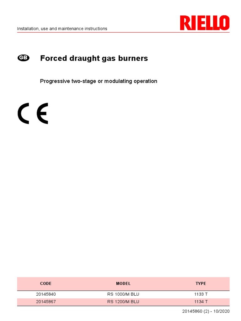 Riello RFGO 1000 Burner Manual | PDF | Combustion | Energy Technology