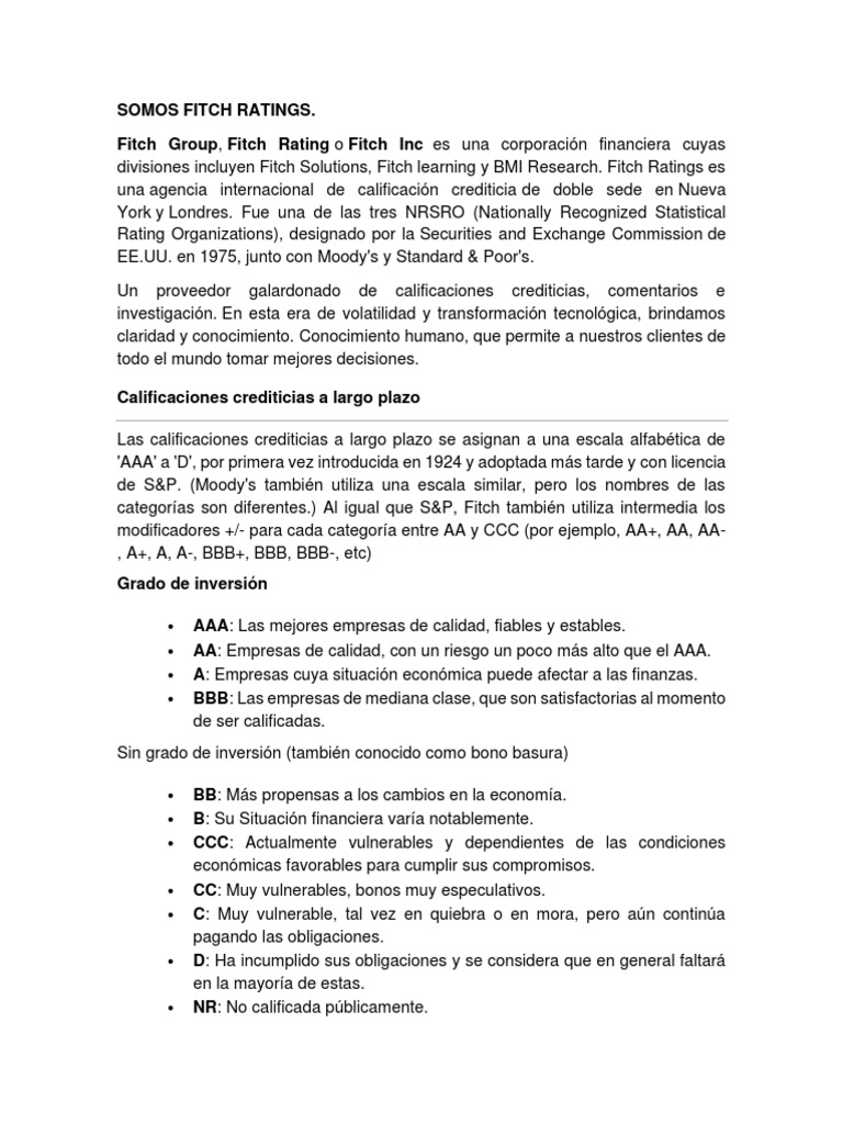 Fitch Ratings PDF Riesgo financiero Servicios financieros