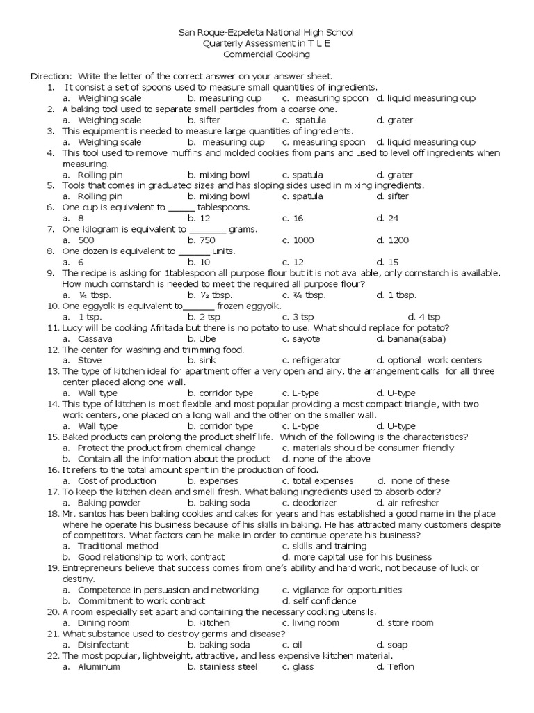 Tle Commercial Cooking 7 PDF Tablespoon Kitchen Utensil