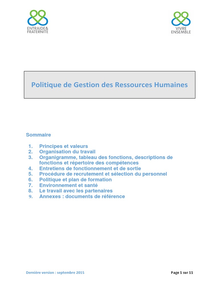 Politique de Gestion des Ressources Humaines | PDF | Développement ...