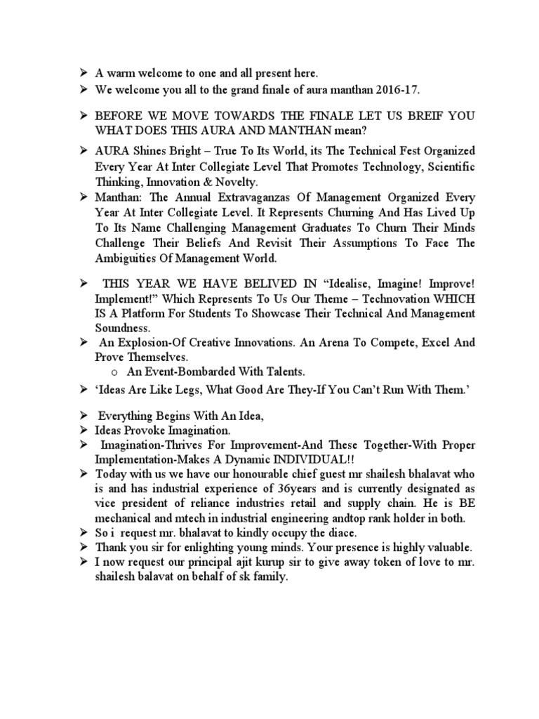 Prize Distribution Ceremony Script | PDF | Career & Growth | Business