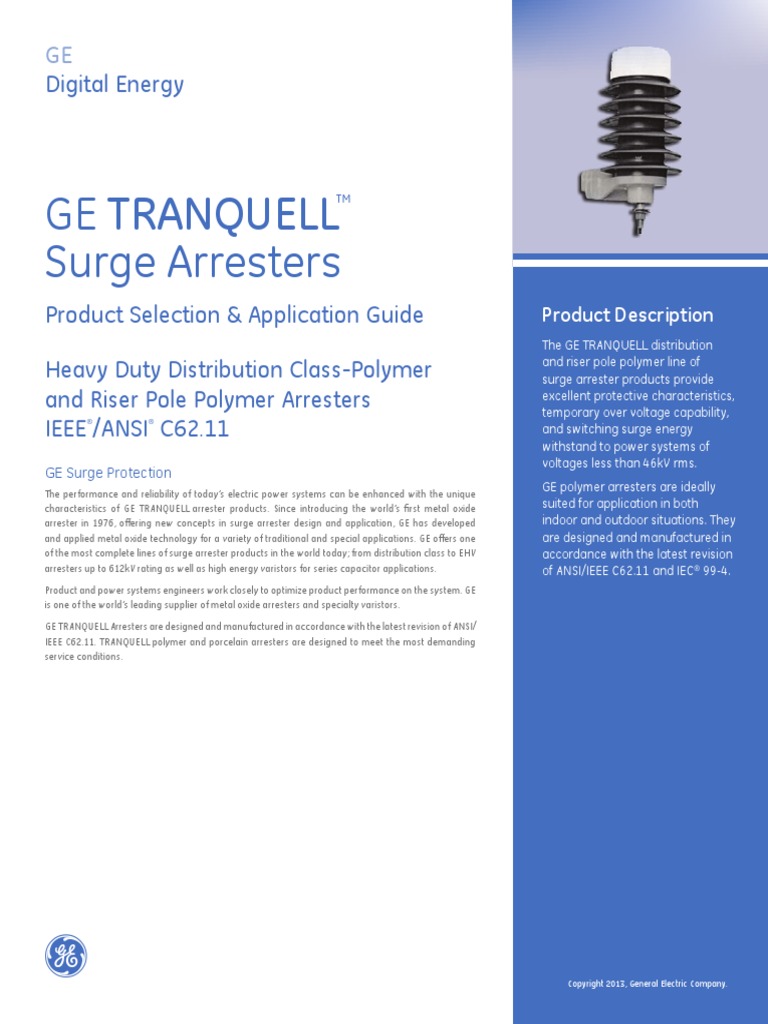 Ge Tranquell Surge Arresters PDF Electric Power Distribution