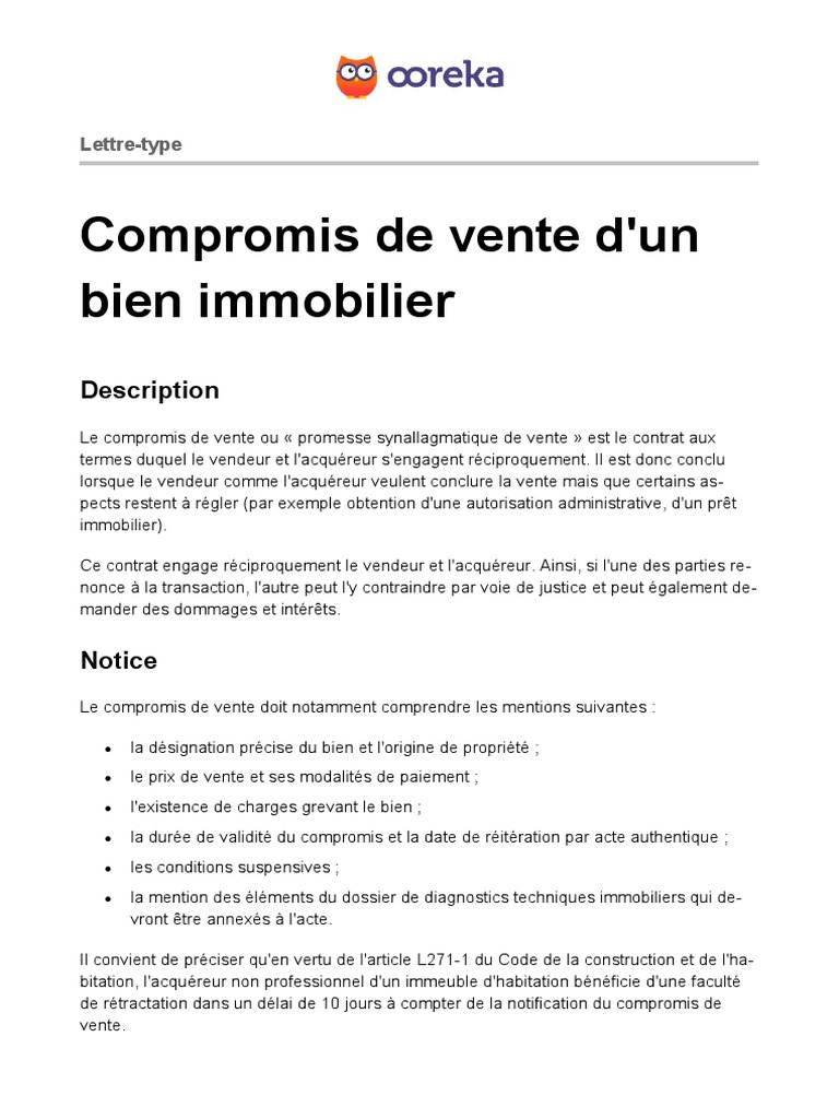 Modèle de compromis de vente immobilier | PDF | Sodles | Assurance