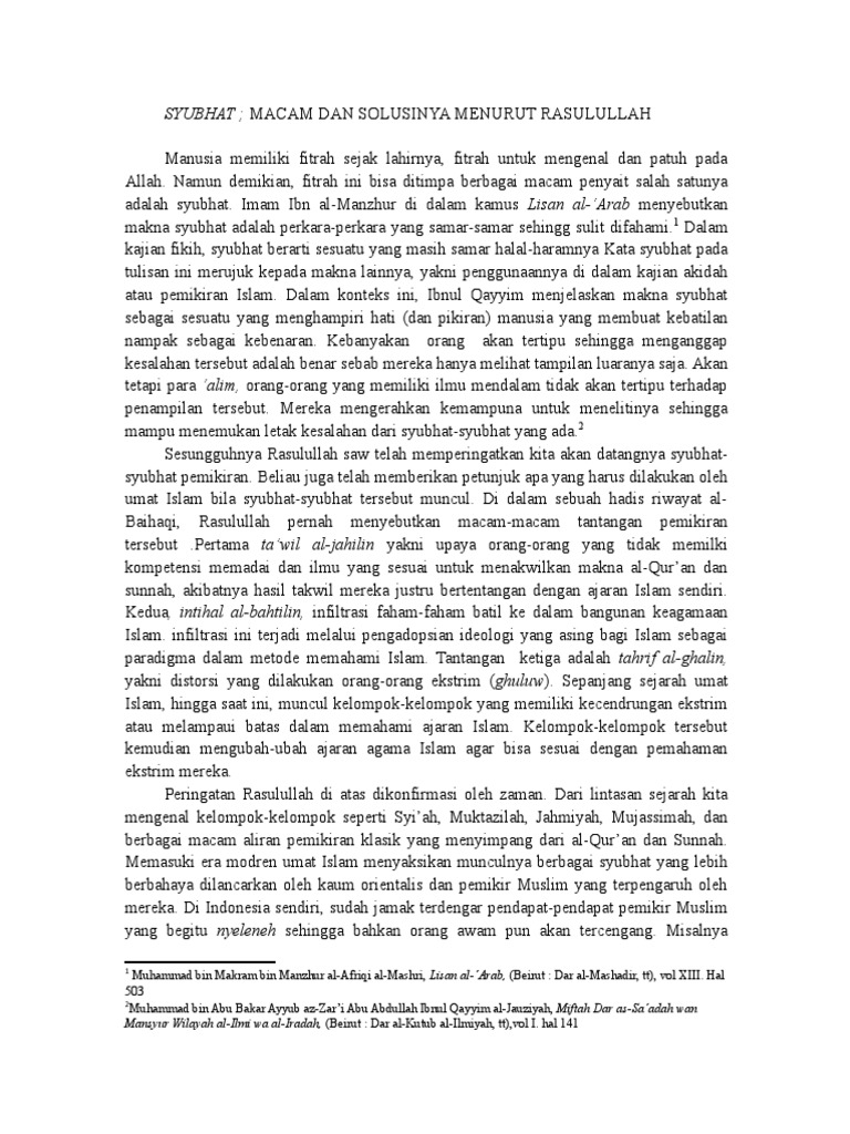 Syubhat dalam Islam: Jenis dan Solusi | PDF