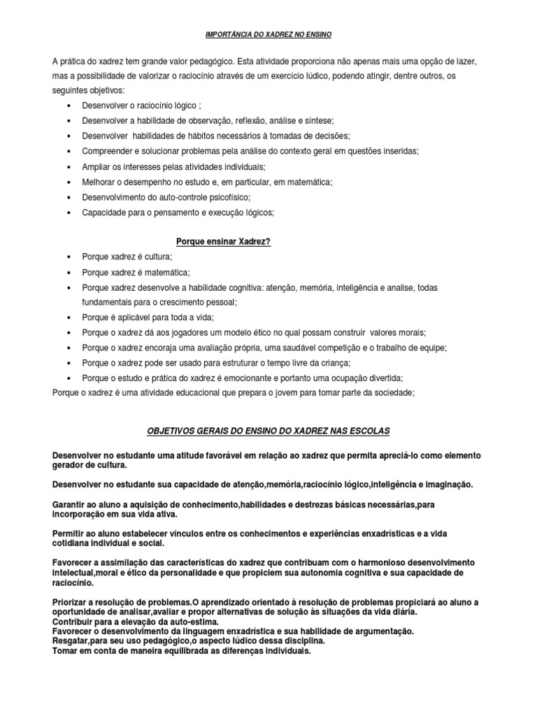 Exercícios de Xadrez Pedagógico - Xadrez Forte