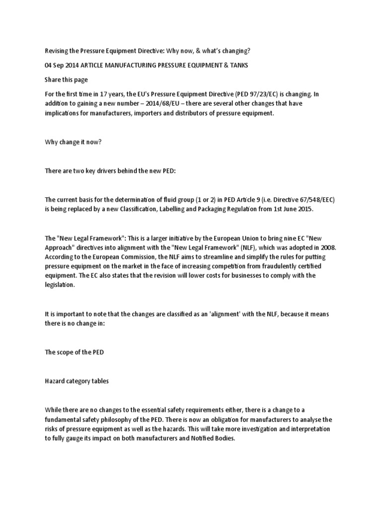 Regulation Changes Ped Material Pdf European Union European Union Law