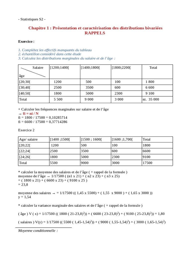 Statistiques Descriptives S2: Formules et Exemples | PDF ...