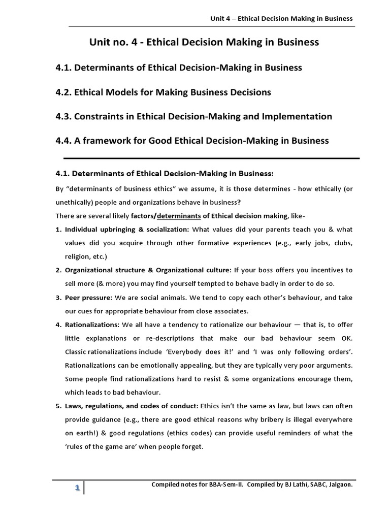 Ethical Decision-Making Models in Business | PDF | Decision Making ...