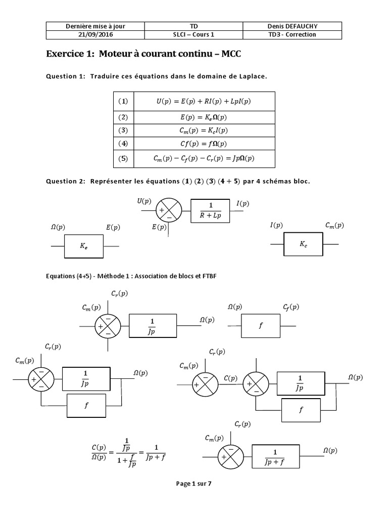 Schémas blocs pour moteur CC PDF Équations Mathématiques — free download