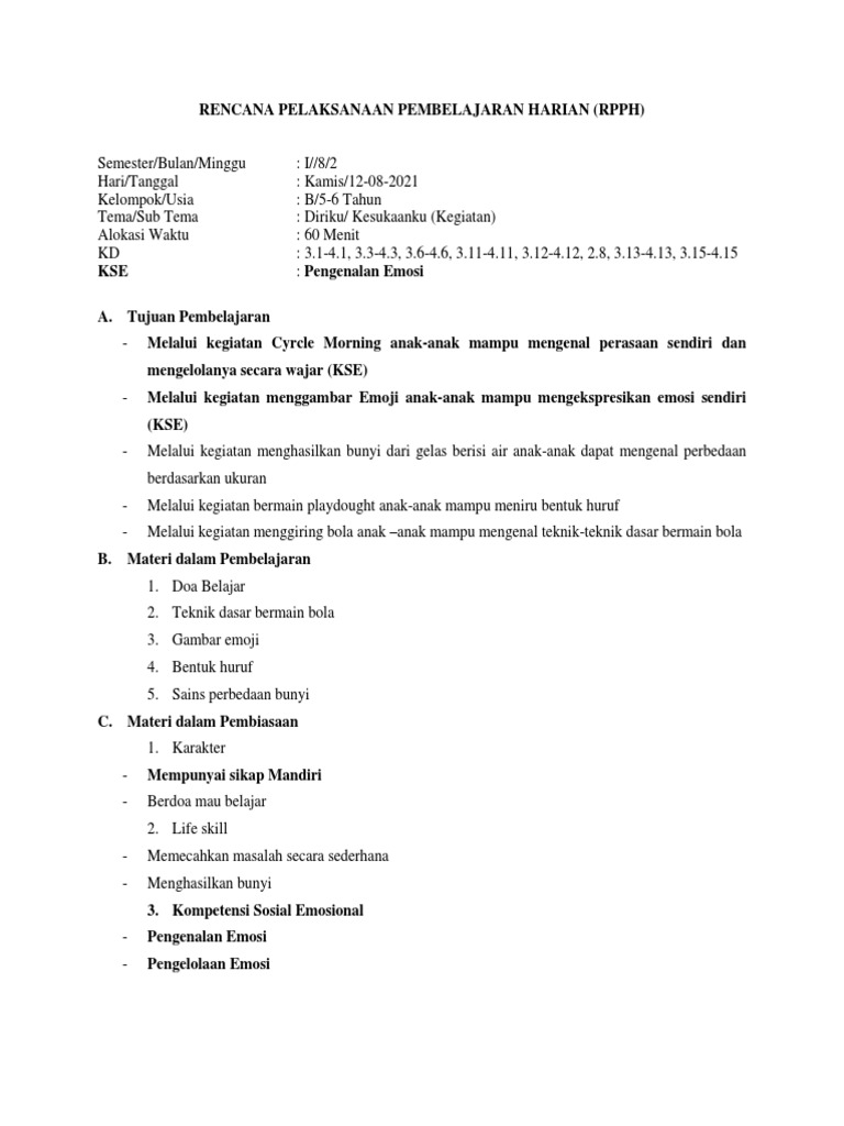 RPPH: Kegiatan Kesukaan Anak 5-6 Tahun | PDF