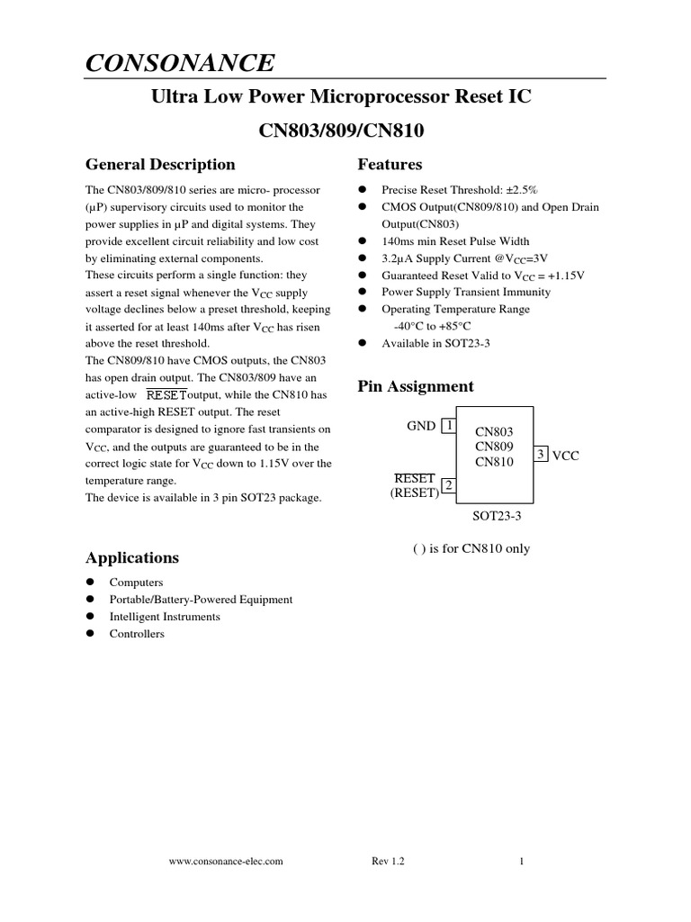 CN803 Ultra Low Power Reset IC | PDF | Cmos | Electronics