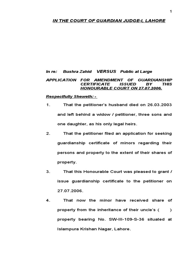 Application Amendment Guardian Certificate PDF Affidavit Legal