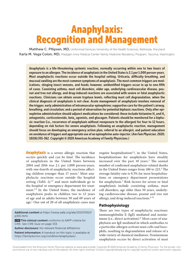 Pflipsen Anaphylaxis Recognition and Management | PDF | Allergy | Shock ...