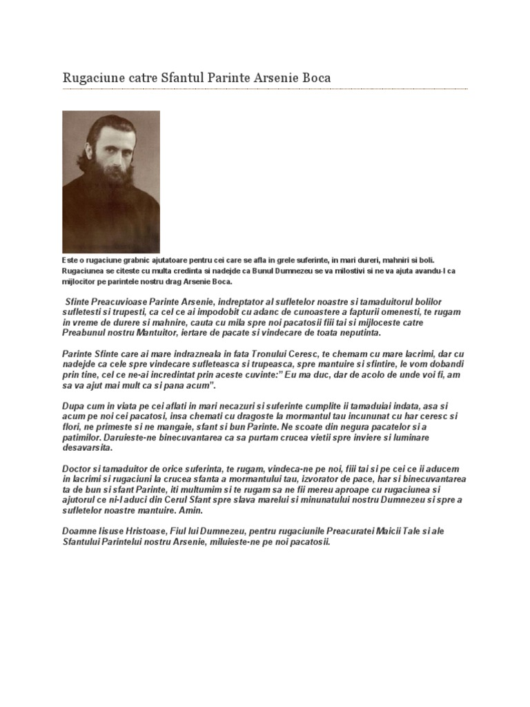 Rugaciune Catre Sfantul Parinte Arsenie Boca | PDF