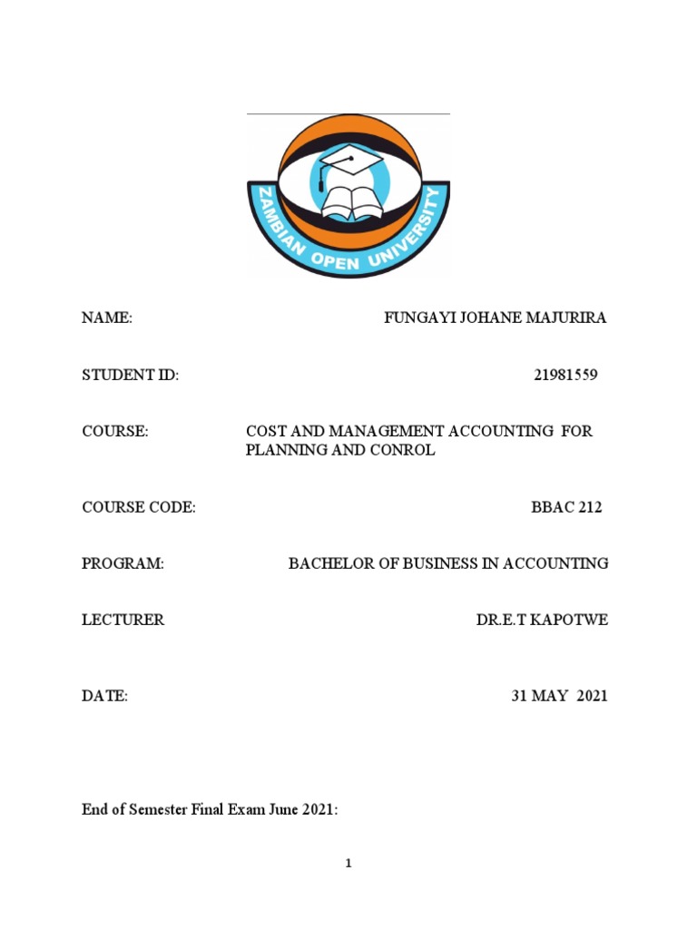 COST AND MANAFEMENT ACCOUNTING Final Exam | PDF | Cost | Profit (Economics)