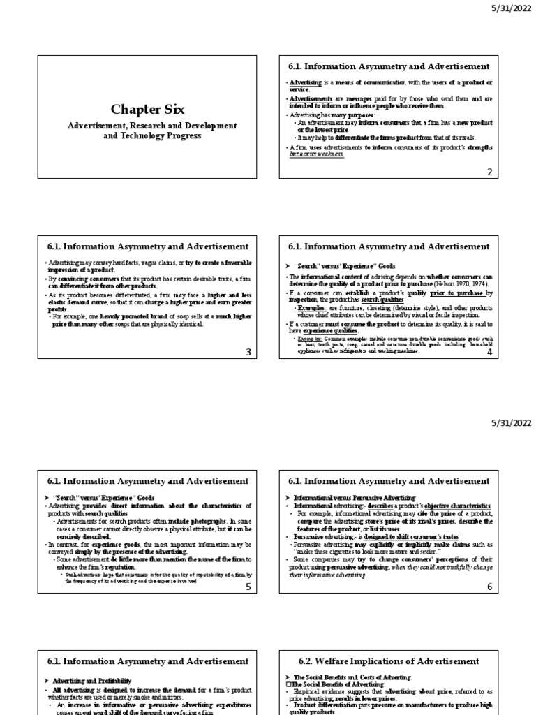 Industrial Economics Chapter Six Slides | PDF | Demand | Market Power