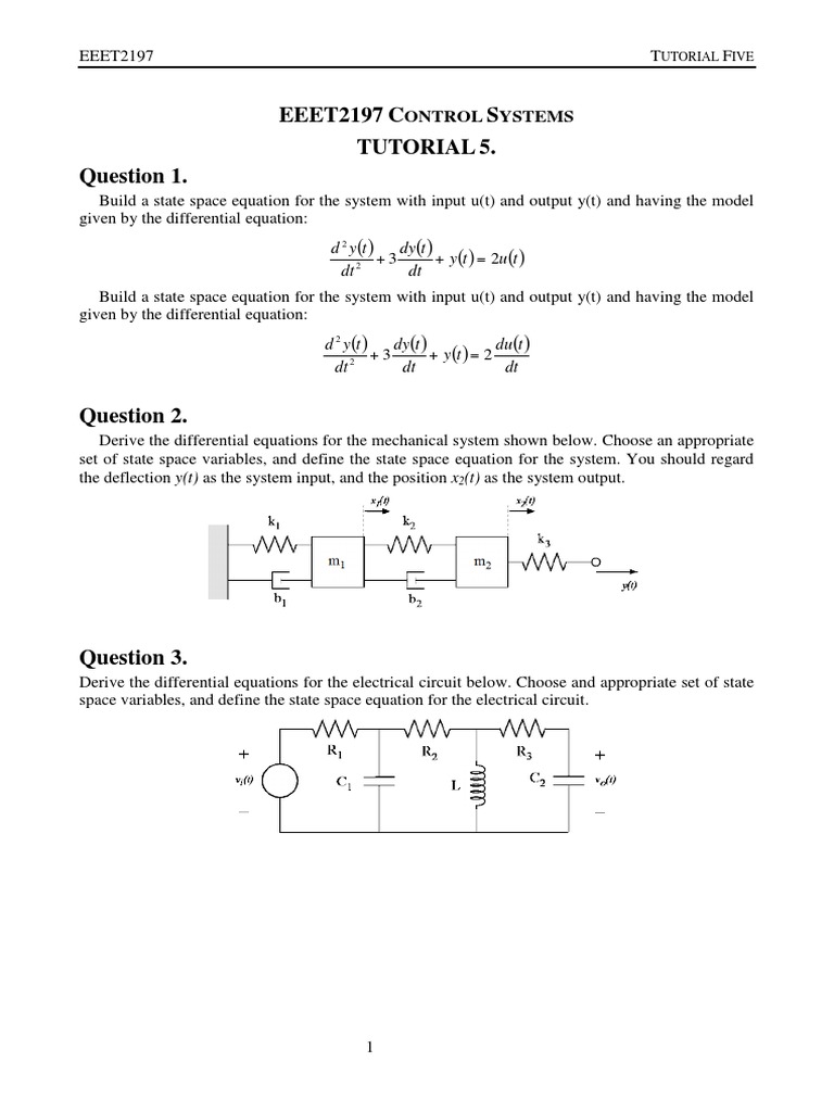 Control Systems State Space Equations | PDF