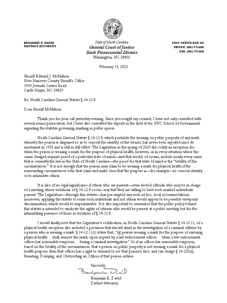 Sheriff McMahon Re North Carolina General Statute 1412.8 02.15.23 PDF Law Of The United