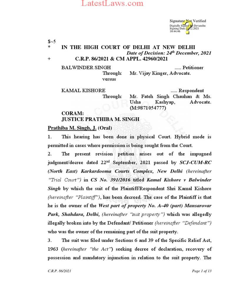 Latest Delhi High Court Judgment on Property Dispute | PDF | Lawsuit ...