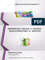 Desarrollo de Nuevos Productos. Información Enviada A Asuntos Regulatorios para El Registro