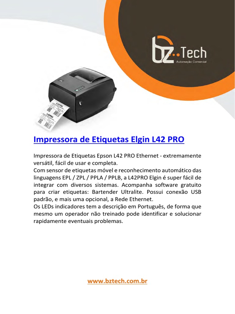 Manual da Impressora Elgin L42 PRO | PDF | Impressora (informática) | USB