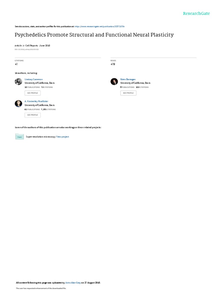 Psychedelics Promote Structural And Functional Neural Plasticity Pdf