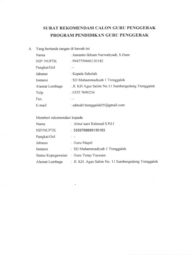 Surat Rekomendasi | PDF
